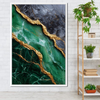 Gilded Emerald Marble Rift Canvas Wall Art