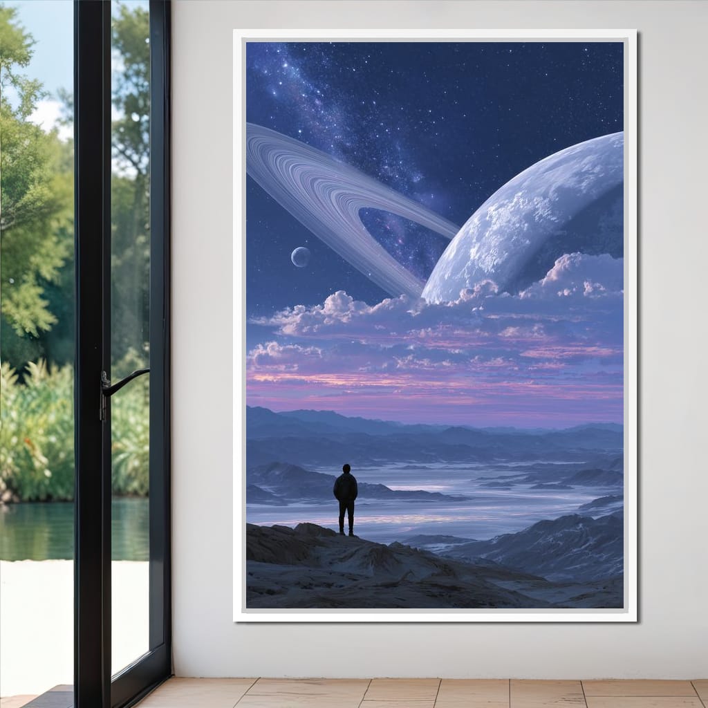 Stargazer Under Ringed World Canvas Wall Art