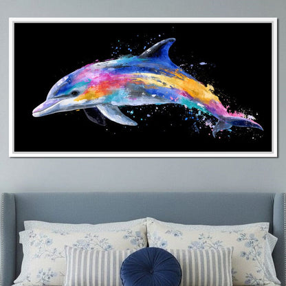 Rainbow Dolphin Splash Flight Canvas Wall Art