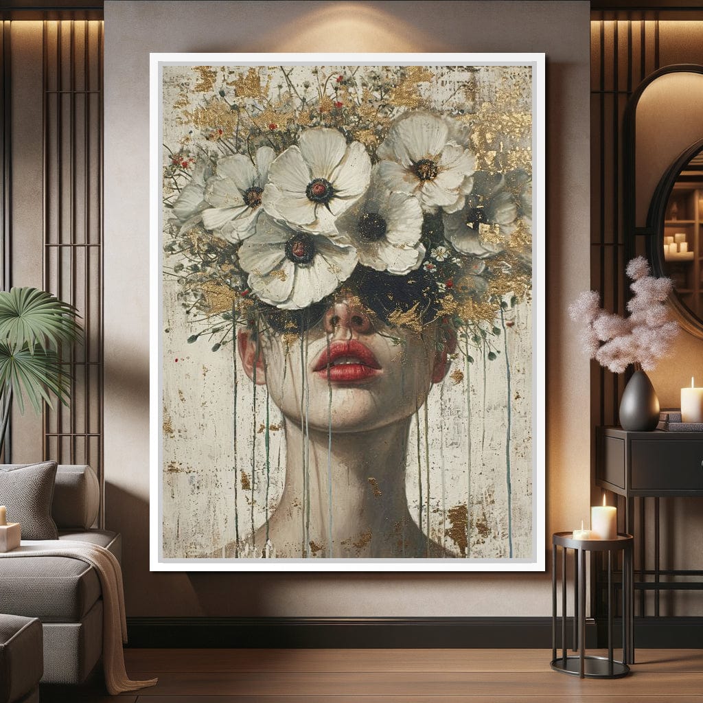 Golden Petal Masquerade Canvas Wall Art