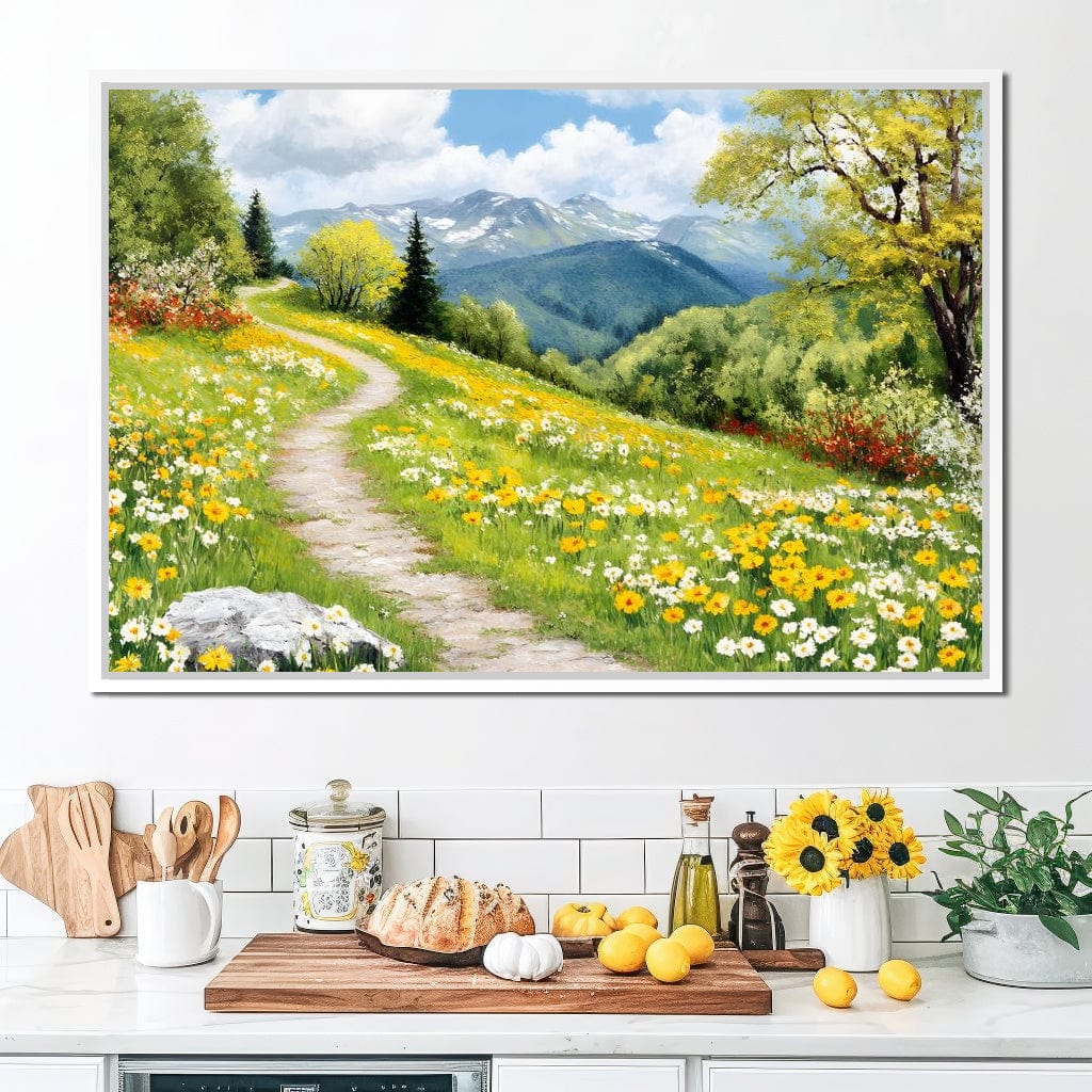 Path Through Floral Meadow Canvas Wall Art