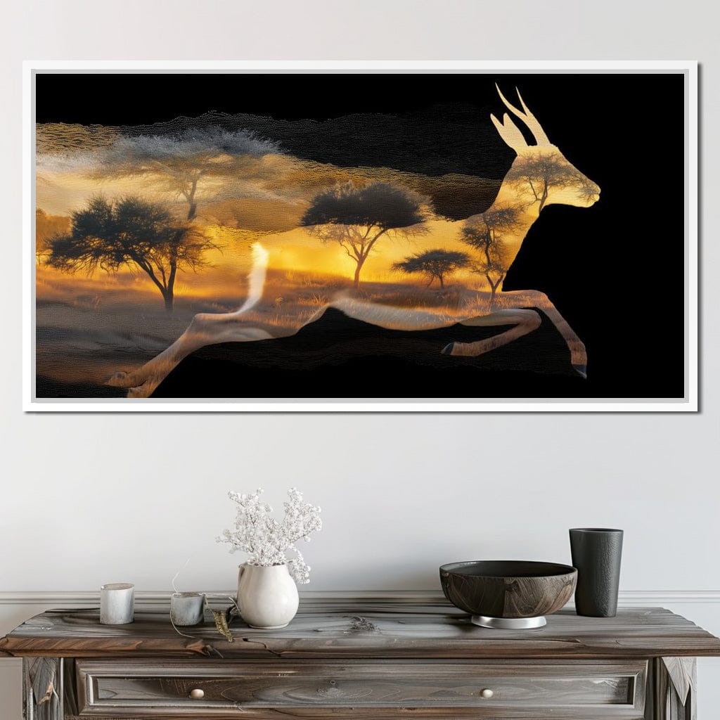 Golden Savanna Antelope Run Canvas Wall Art