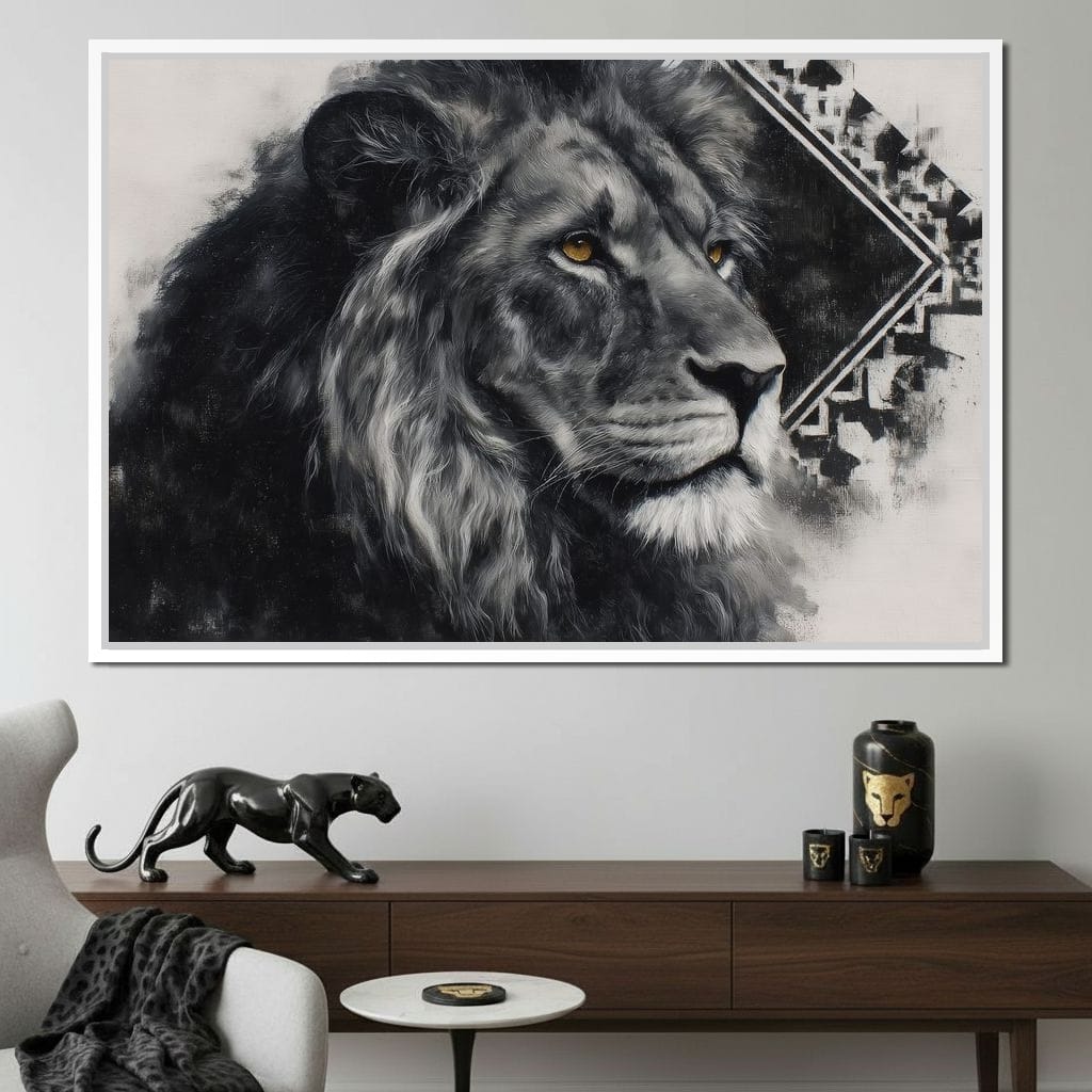 Monochrome Lion Golden Eyes Canvas Wall Art