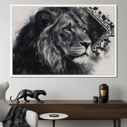 Monochrome Lion Golden Eyes Canvas Wall Art