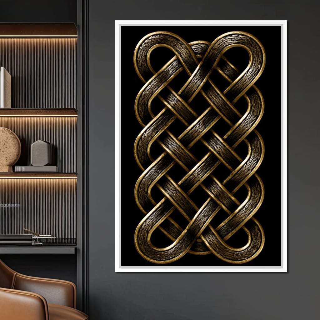 Ancient Norse Gold Metal Interlace Canvas Wall Art