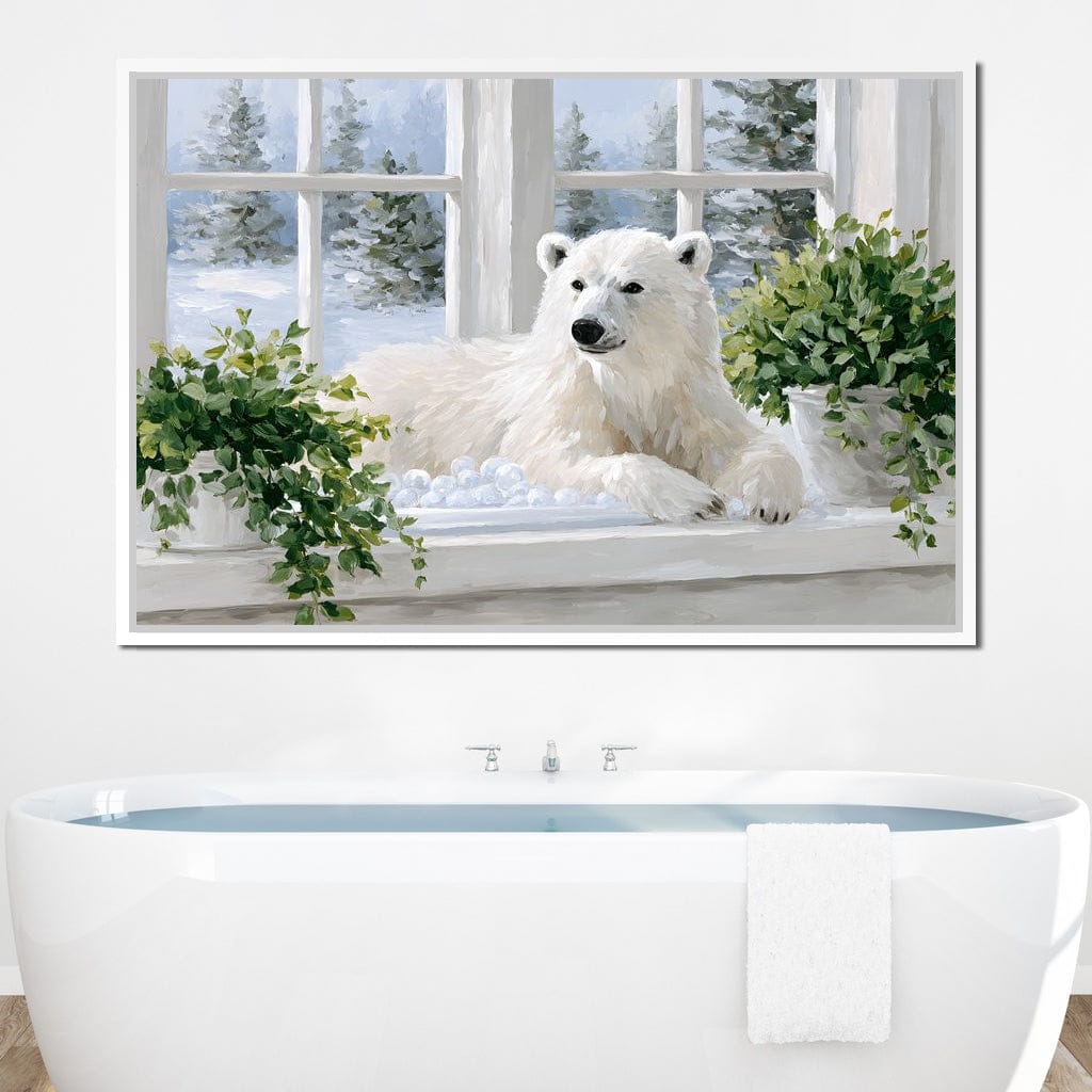 Polar Bear Winter Window Nook Canvas Wall Art