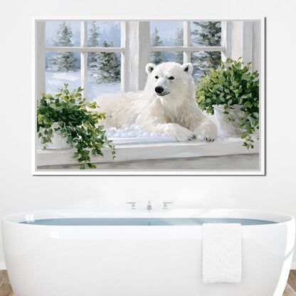 Polar Bear Winter Window Nook Canvas Wall Art