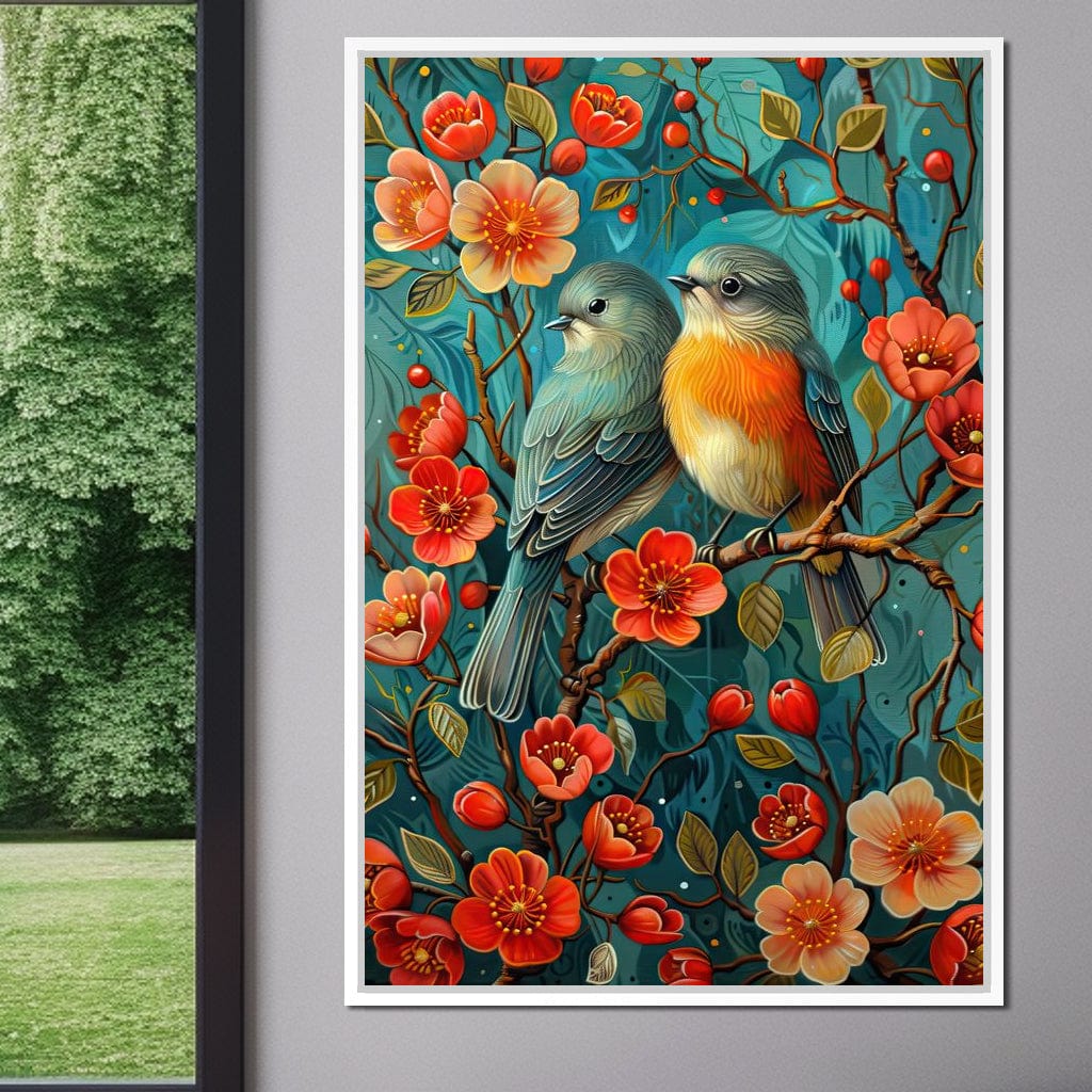 Songbirds Perched in Blooms Canvas Wall Art