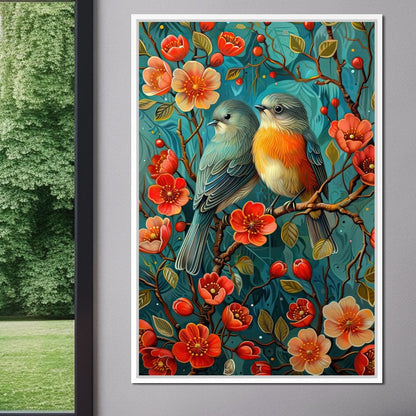 Songbirds Perched in Blooms Canvas Wall Art