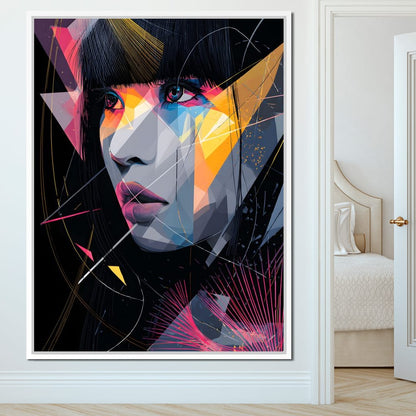 Neon Prism Portrait of Muse Canvas Wall Art