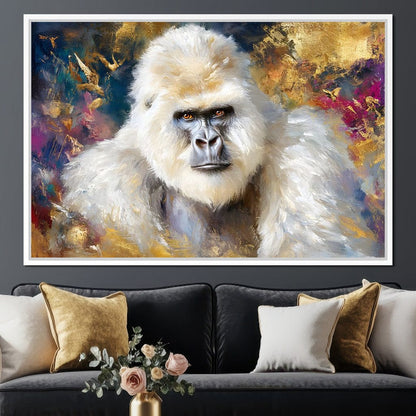 Majestic White Gorilla Portrait Canvas Wall Art