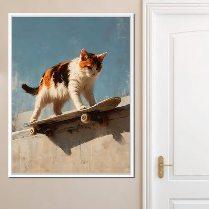 Calico Cat Skateboard Ride Canvas Wall Art