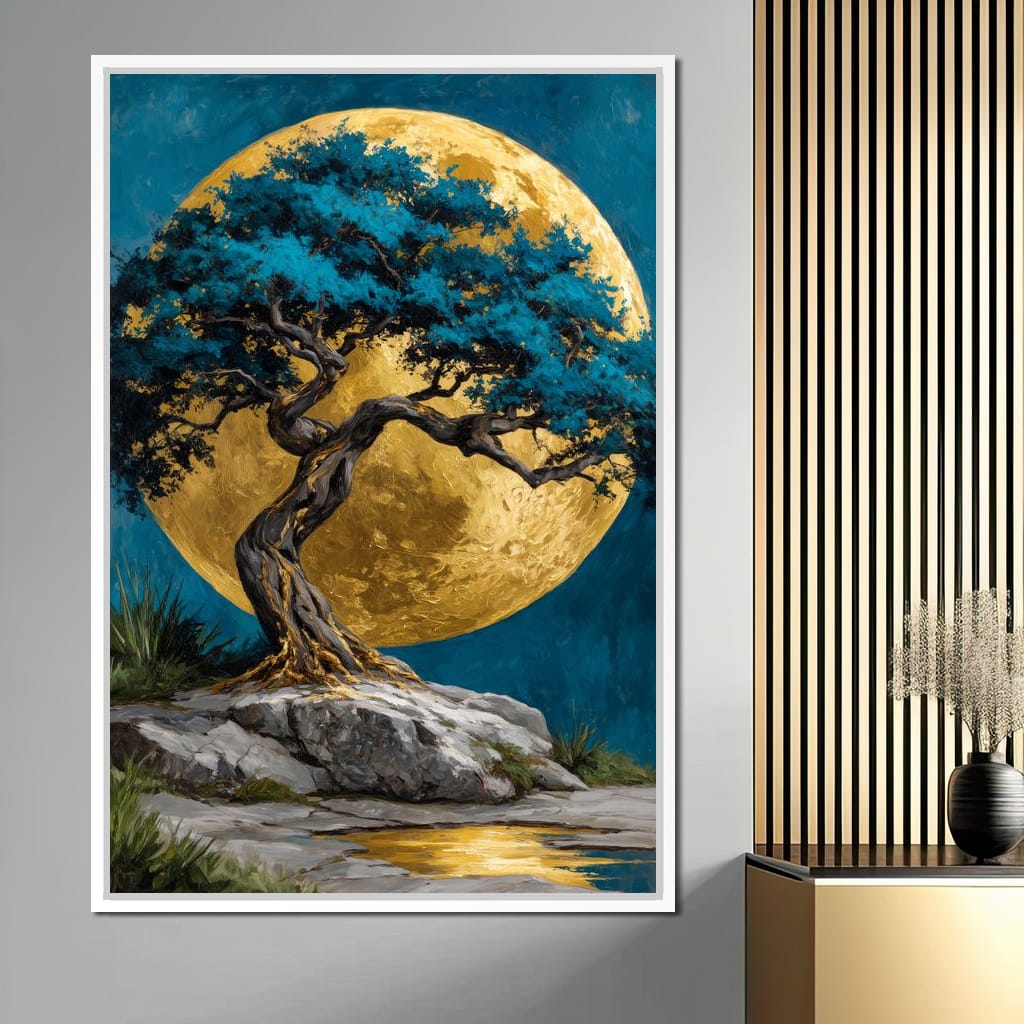 Golden Moonlit Tree Reverie Canvas Wall Art