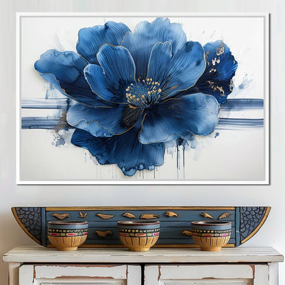 Sapphire Petals with Gold Dew Canvas Wall Art