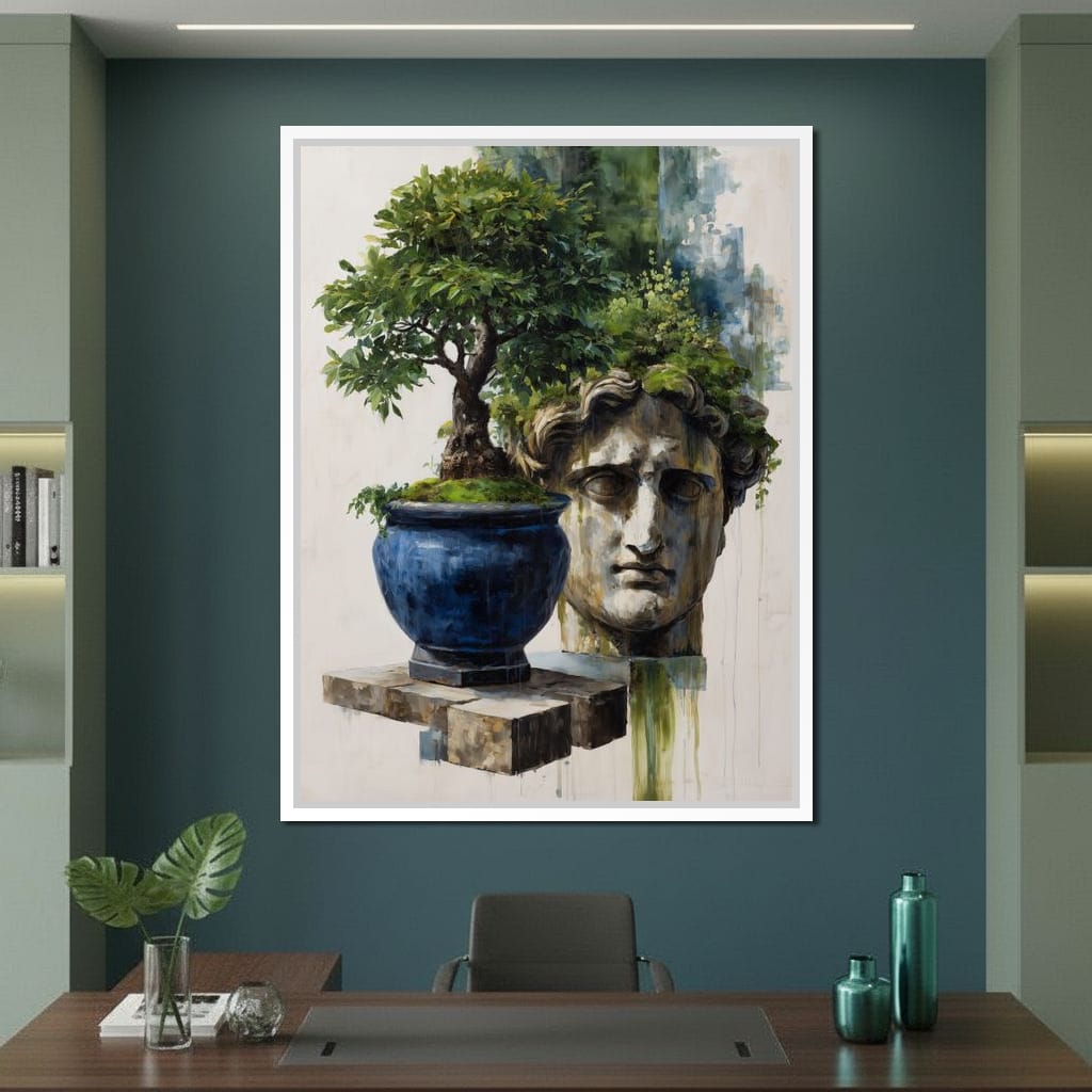 Blue Urn And Stone Head Grove Canvas Wall Art
