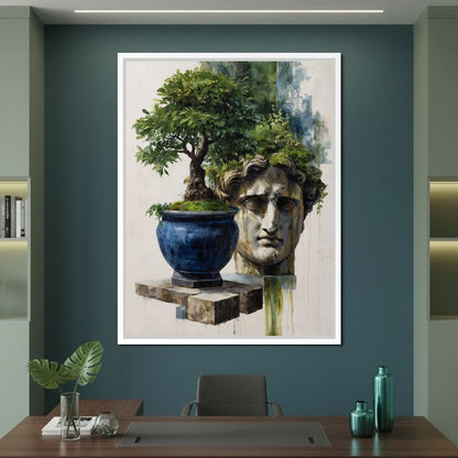 Blue Urn And Stone Head Grove Canvas Wall Art