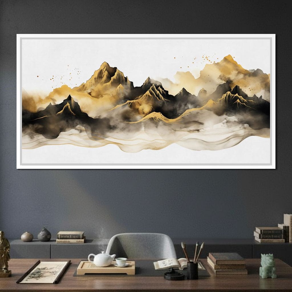 Golden Misty Peaks Panorama Canvas Wall Art