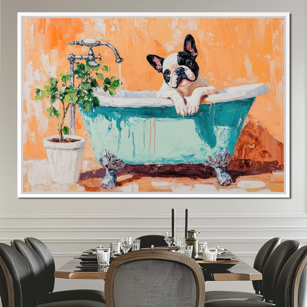French Bulldog in the Tub Canvas Wall Art