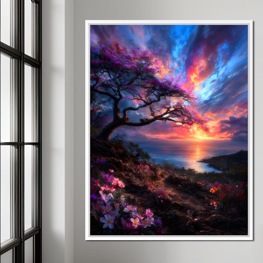 Radiant Sunset Floral Coastline Canvas Wall Art