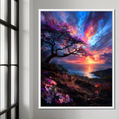 Radiant Sunset Floral Coastline Canvas Wall Art