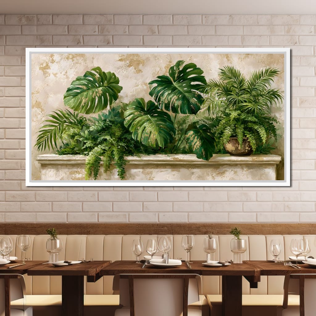 Sun Dappled Foliage On A Plaster Ledge Canvas Wall Art