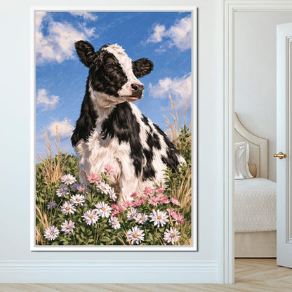 Gentle Pasture Cow Under Summer Skies Canvas Wall Art