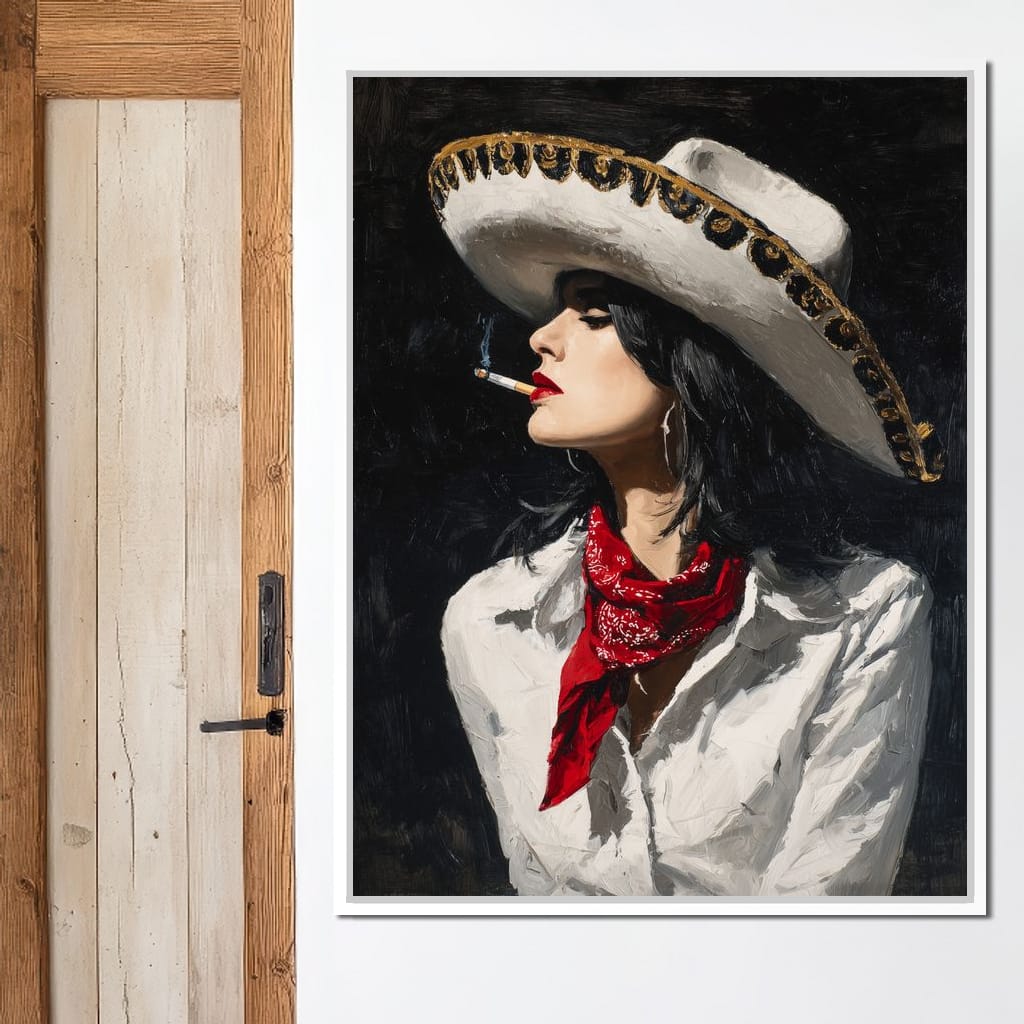 Sombrero Smoke Noir Portrait Canvas Wall Art