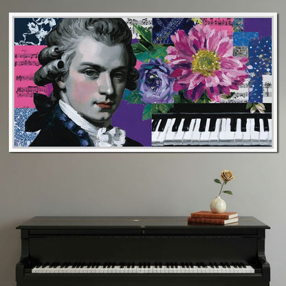 Classical Piano Pink Flowers Canvas Wall Art