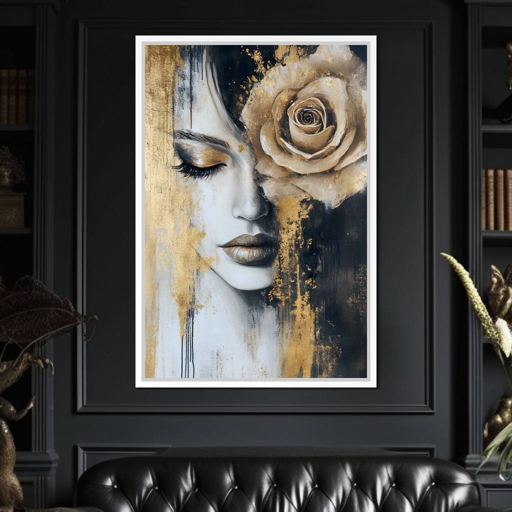Golden Rose Reverie Portrait Canvas Wall Art