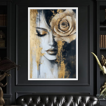 Golden Rose Reverie Portrait Canvas Wall Art