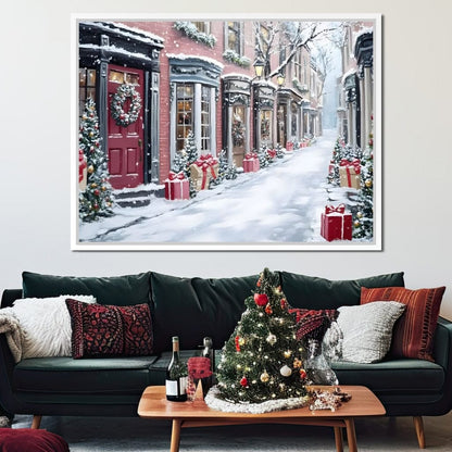Snowy Carol Lane Holiday Cheer Canvas Wall Art