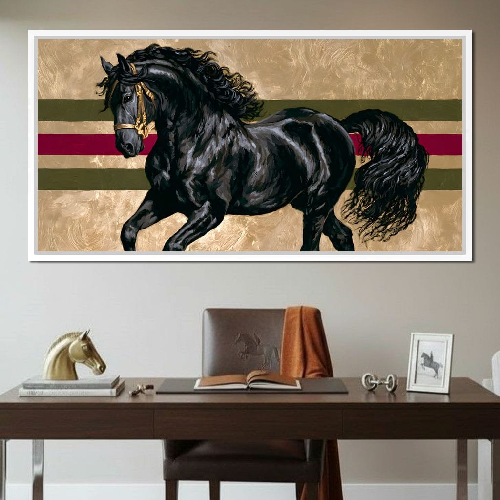 Golden Galloping Stallion Canvas Wall Art
