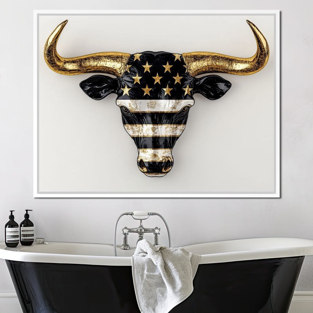 Majestic Gold Horned Bull Canvas Wall Art