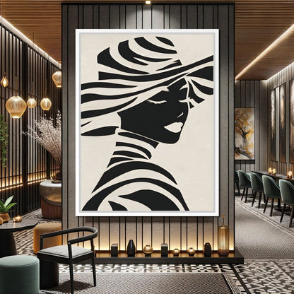 Monochrome Elegance Lady Silhouette Canvas Wall Art