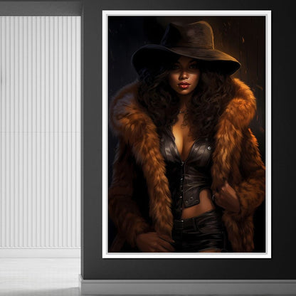 African Woman in Flame-Colored Fur Canvas Wall Art