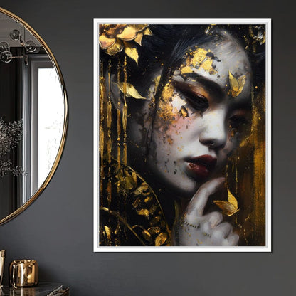 Golden Petal Muse Portrait Canvas Wall Art