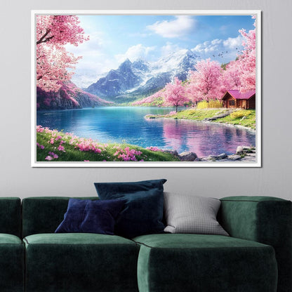 Cherry Blossom Alpine Retreat Canvas Wall Art