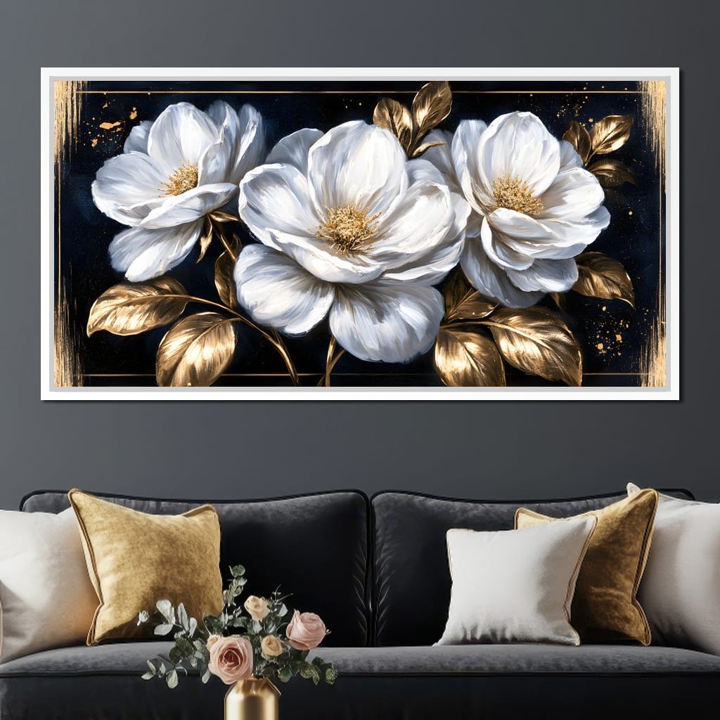 Gilded Petals On A Midnight Stage Canvas Wall Art