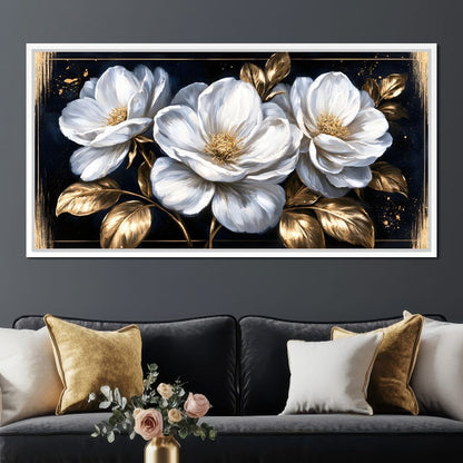 Gilded Petals On A Midnight Stage Canvas Wall Art