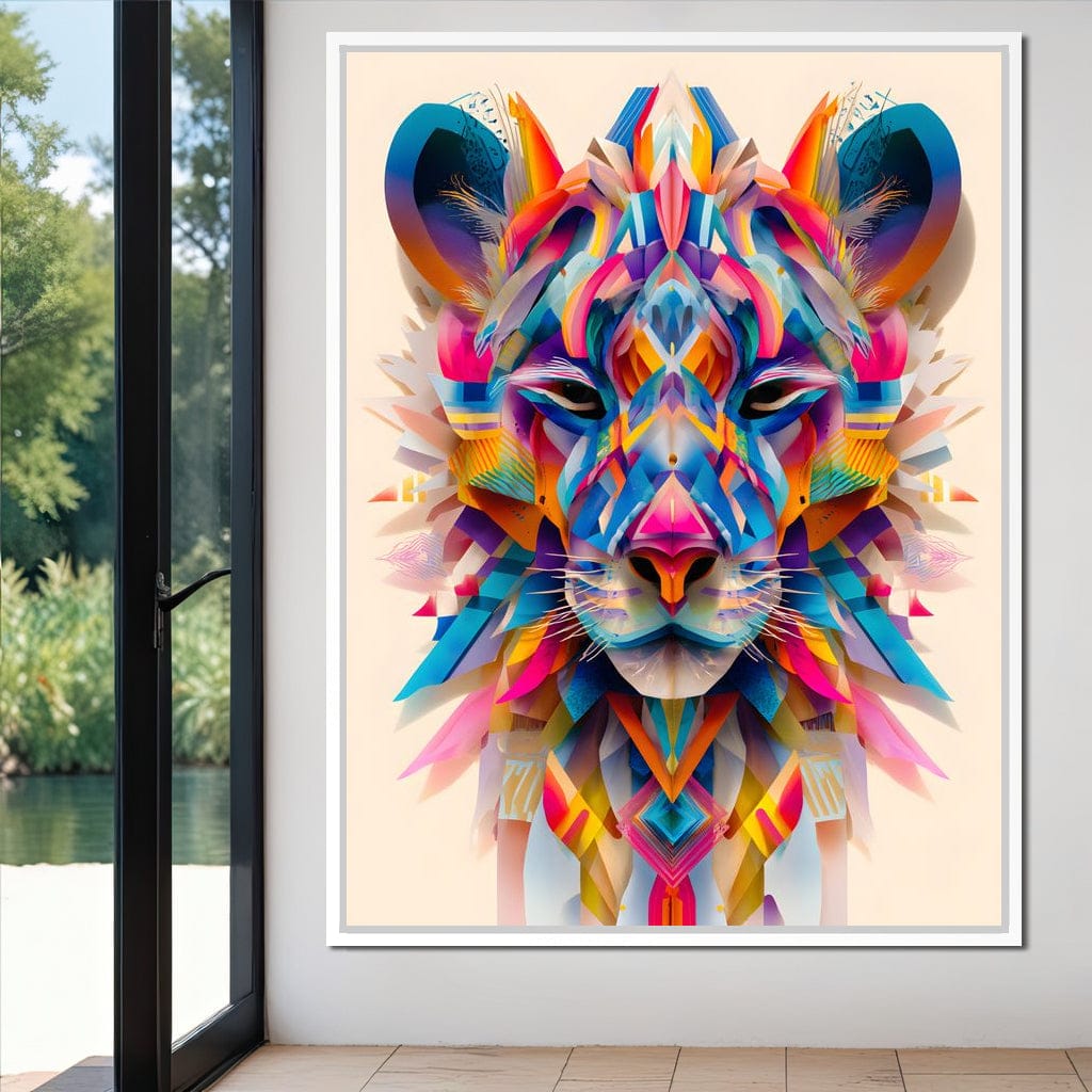 Vivid Geometric Lion Majesty Canvas Wall Art
