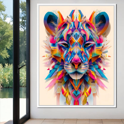 Vivid Geometric Lion Majesty Canvas Wall Art