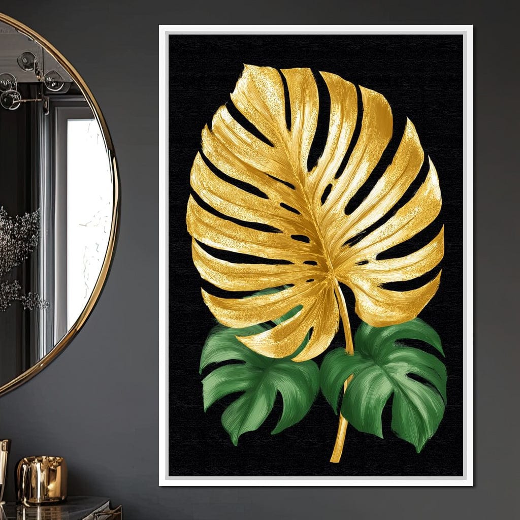 Golden Monstera Leaf Elegance Canvas Wall Art