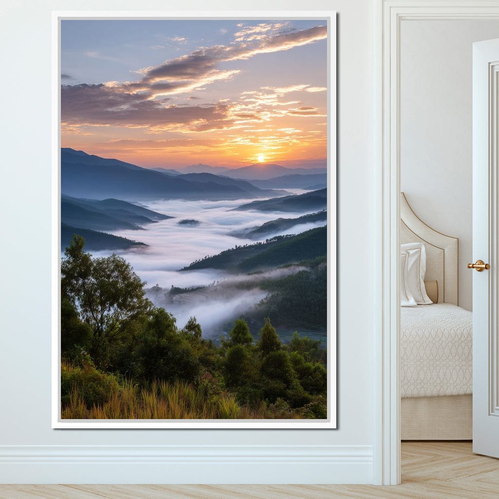 Sunrise Over Misty Mountains Canvas Wall Art