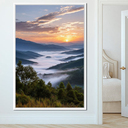 Sunrise Over Misty Mountains Canvas Wall Art