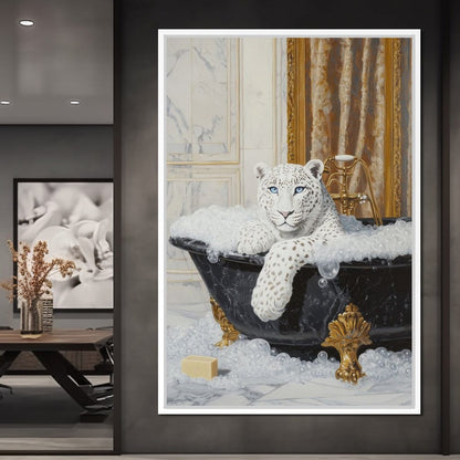 Majestic Snow Leopard Soak in Canvas Wall Art