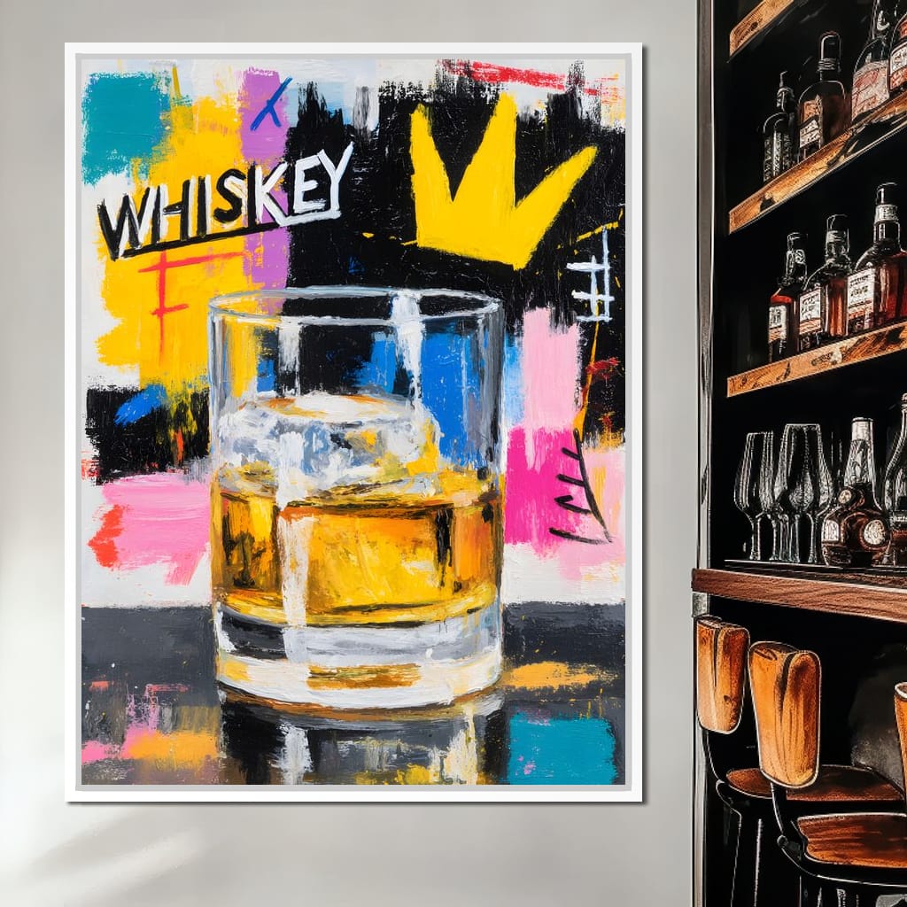 Neon Whiskey Crown Toast Canvas Wall Art
