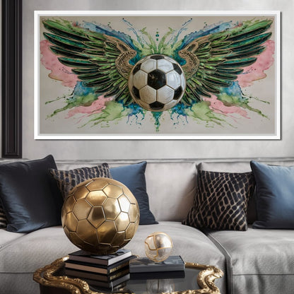 Winged Soccer Ball Watercolor Canvas Wall Art