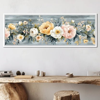 Floral Harmony on Weathered Wood Canvas Wall Art