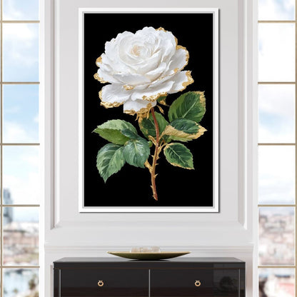 Gilded White Rose Portrait Canvas Wall Art