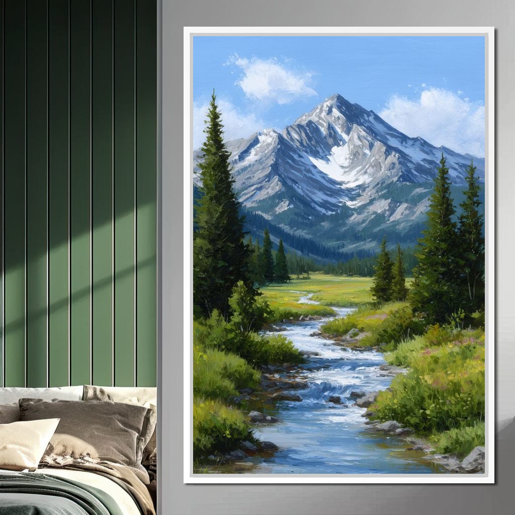Alpine Peak River Meadow Sky Canvas Wall Art
